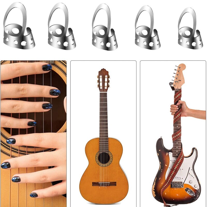 12 pièces en acier inoxydable doigt médiator guitare réglable grande taille moyenne ou petite pour guitare acoustique Banjo ukulélé
