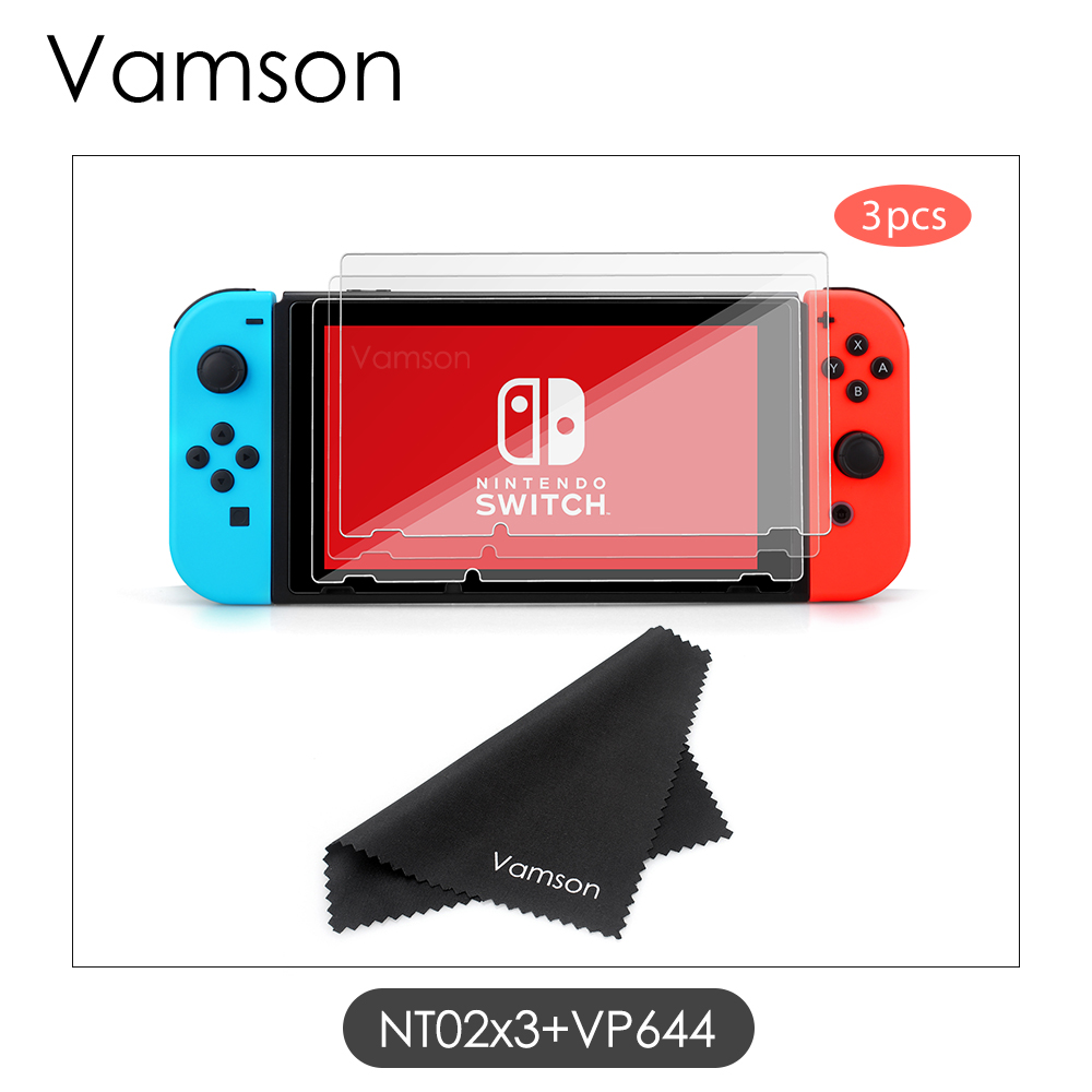 Vamson für Schalter Zubehör 1-3Stck Schutz Glas für Nintendo Swich Gehärtetem Bildschirm Schutz mit Reinigungs Tuch NT02: NT02x3-VP644