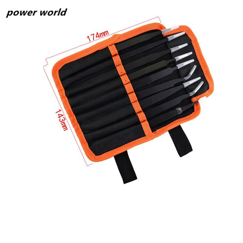 Stainless steel Antistatic tweezers Black straight head, round head, elbow, flat head and pointed end ESD tweezers set