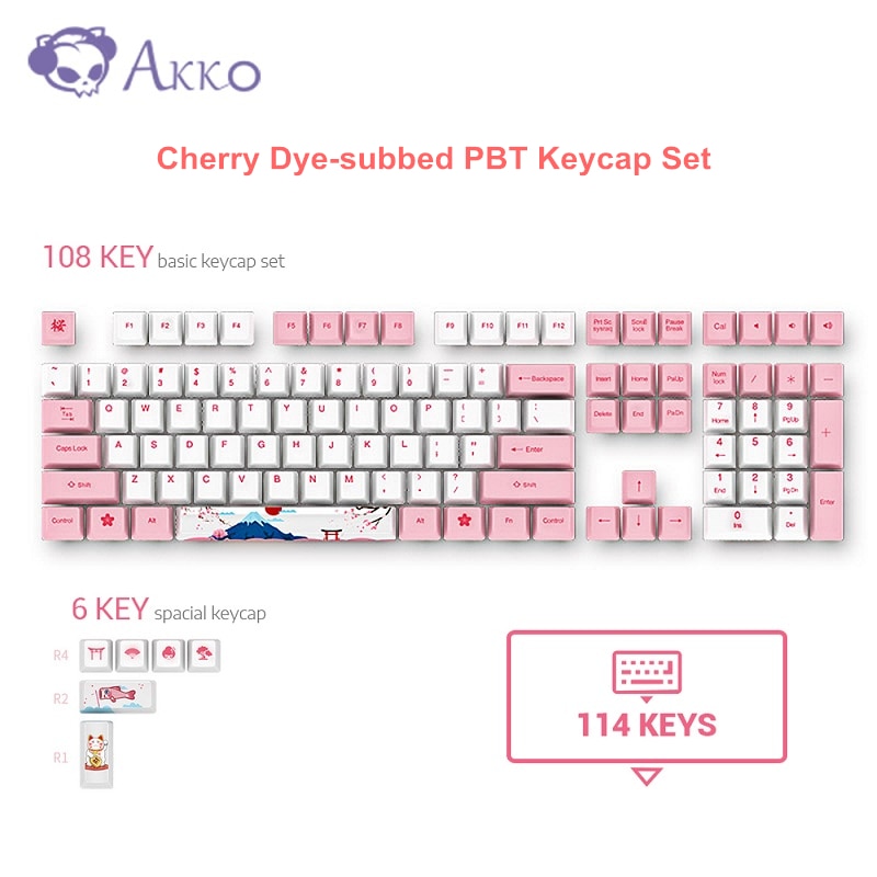 AKKO Cherry PBT 114 Key Cherry Dye-Subbed PBT Keycap Set World Tour Series Tokyo Theme Pink Girl For Gaming Mechanical Keyboard