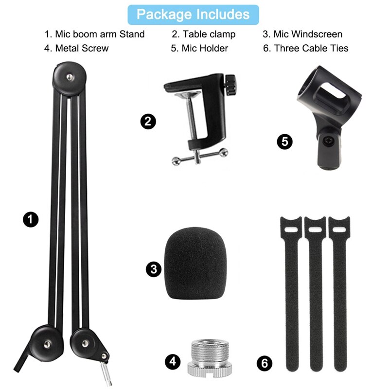 Microphone Boom Arm Stand Heavy Duty Adjustable Suspension Scissor Spring Built-in Mic Stand For Blue Yeti Blue Snowball Bracket