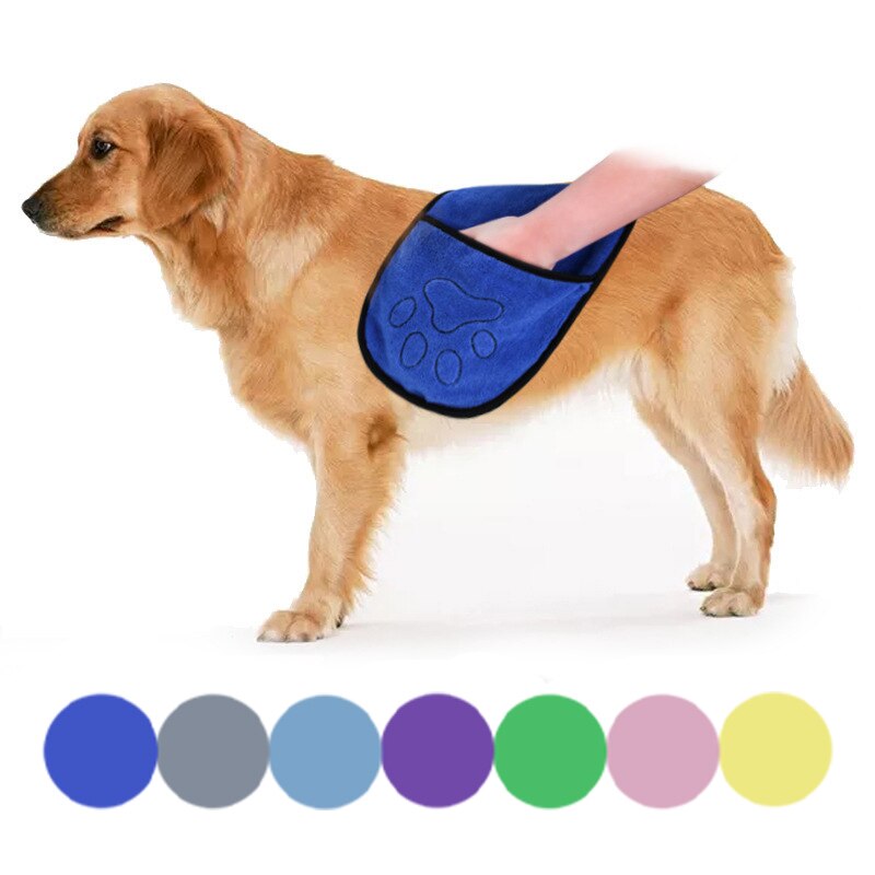 Toalla de baño de microfibra para perro, toalla de secado ultraabsorbente para cachorros y gatos pequeños, manta con bolsillo, bata de baño para perros grandes