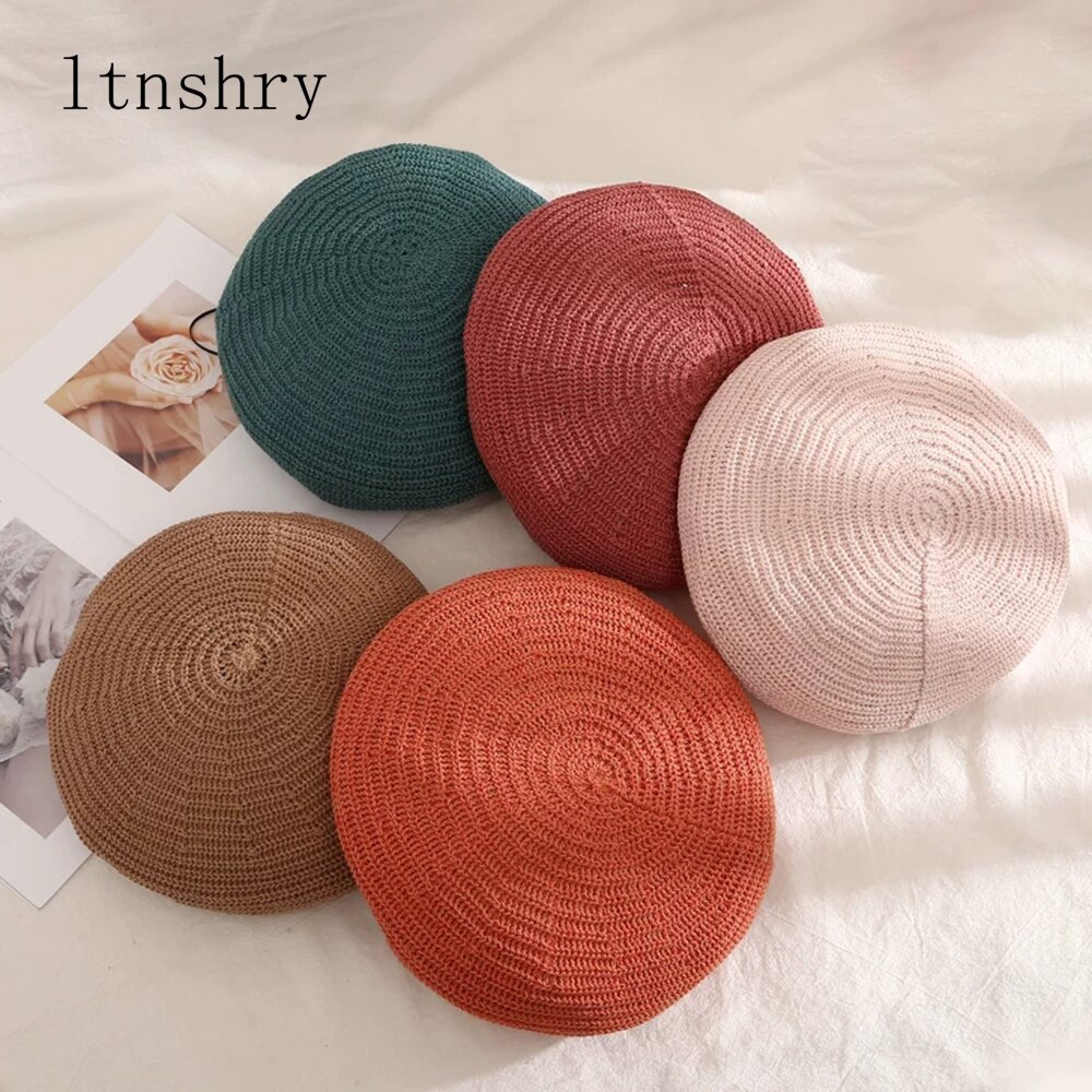 ¡Novedad de ! Boinas de punto para primavera y verano para mujer, gorro liso de algodón para mujer, gorras francesas de ganchillo a la con estrellas, gorro de pintor