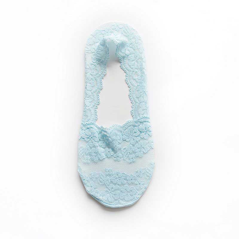 Silicone Shallow Women Socks Lace Slipper Ankle Socks Invisible Seamless Low Cut Boat Socks For Female Ladies Casual Calcetines: light blue