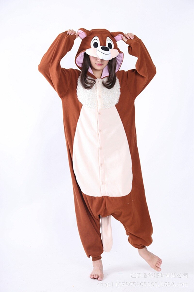 HKSNG Unisex Adult Animal Chipmunk Onesie Kigurumi Brown Squirrel Costumes Pajamas Christmas: Brown / S