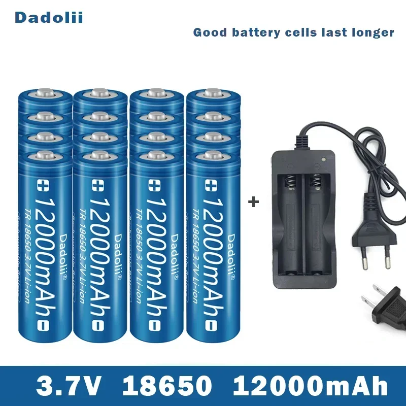 18650 Battery Rechargeable Battery 3.7V 18650 12000mAh Capacity Li-ion Rechargeable Battery For Flashlight Torch Battery+Charger: Silver