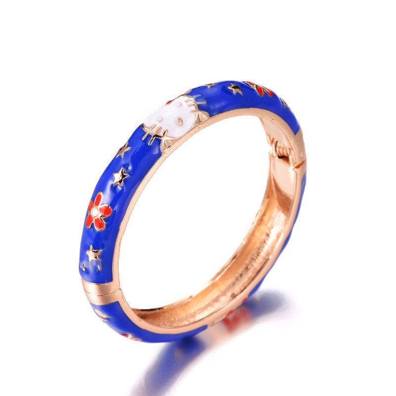 Flower Kitty Bangle Cuff Open Hand Bracelet Manchette For Baby Kids Rose Cute Small Rose Gold Kids Bangles Jewelry: dark blue
