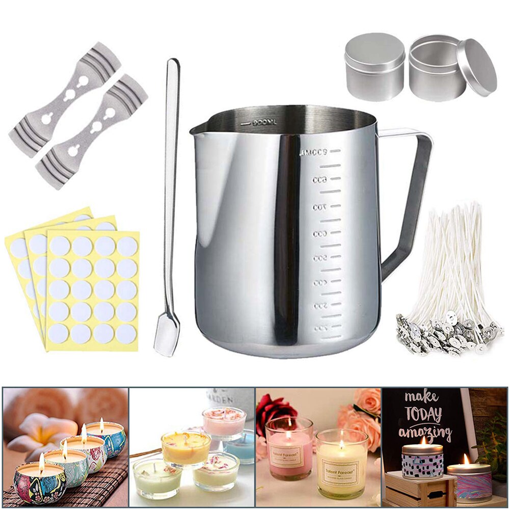 6pcs/Set Candle Making Kit DIY Candle Craft Tools with Pouring Pot Candle Tin Spoon Candle Wick for Adults Beginners