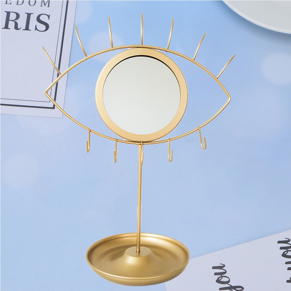 Gyldent øje formet jern kunst skrivebord makeup spejl piger soveværelse desktop makeup spejl desktop spejl