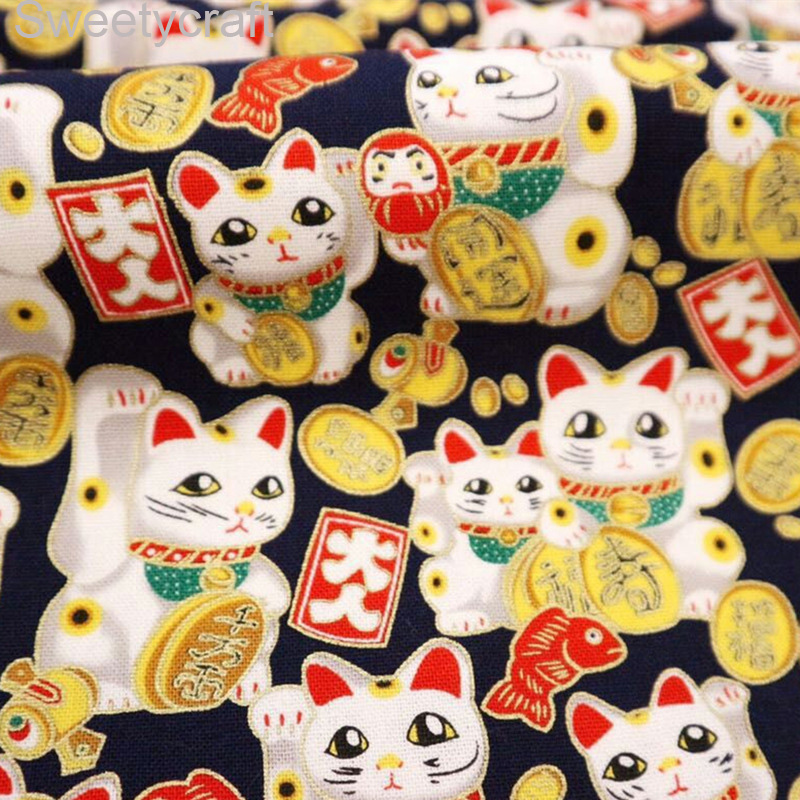 110*45cm halve gård 100%  bomuldsstof brise bronzing vinkende kat print gør-det-selv håndlavet sytaske dekoration ark tissue klud: Bomuldsstof -11