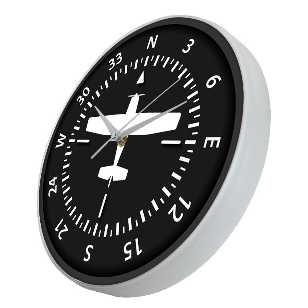 Steering Wheel Flight Instrument Compass Wall Clock Turns Pilots Aviation Aircraft Home Décor Airplane Silemt Movement Watch