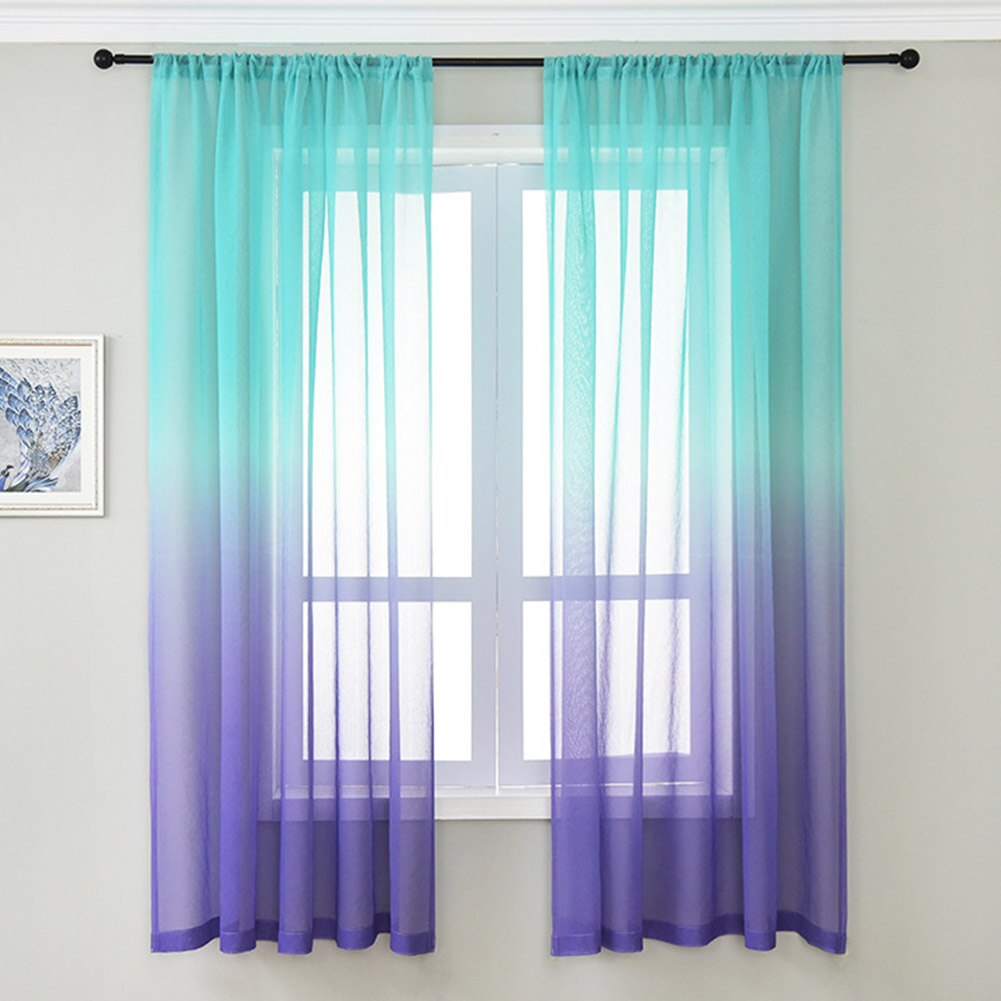 Omkeerbaar gordijn voile paneel slaapkamer café gradiënt kleur privacy ombre gordijn woonkamer keuken licht filterend tule: Blauw paars / 130cm