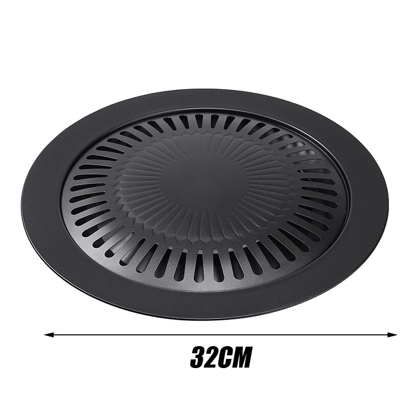 BBQ Grill Pan Koreaanse Ronde Bakplaat Non Stick 6 Laags Coating Ronde Bakplaat Voor Binnen Buiten 33cm