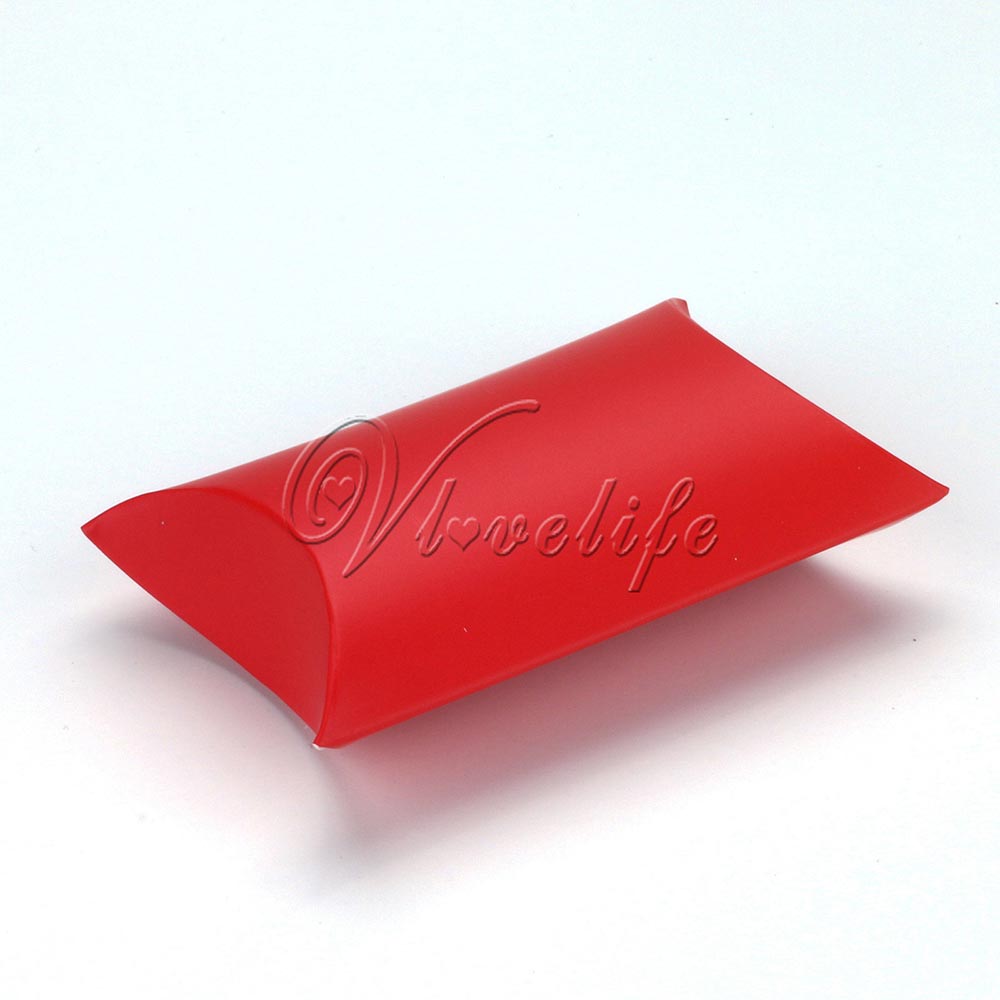 50 Stks/partij Stijl Kussen Vorm Doos Snoep Box Geschenkdoos Voor Wedding Party Favor Decor Karton/Pvc/bruin Kraft: red