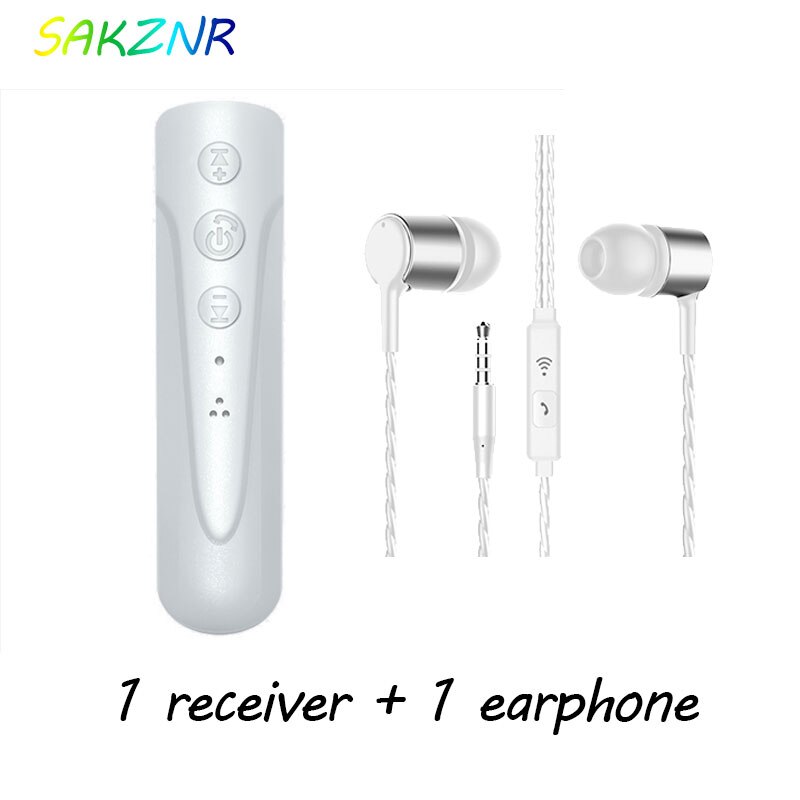 Auricular universal con clip de solapa para coche, receptor de audio Bluetooth 3.5AUX, función de cámara de dos llamadas de un solo arrastre: White with earphone