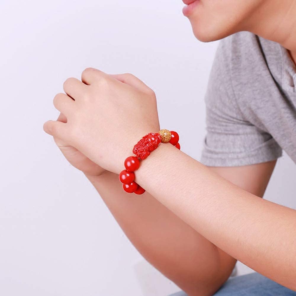 Pixiu Natürliche Stein Armband Männer Frauen Chinesischen Feng Shui Pi Xiu Roten Perlen Armband Gold Reichtum und Gute Glück Unisex armbänder