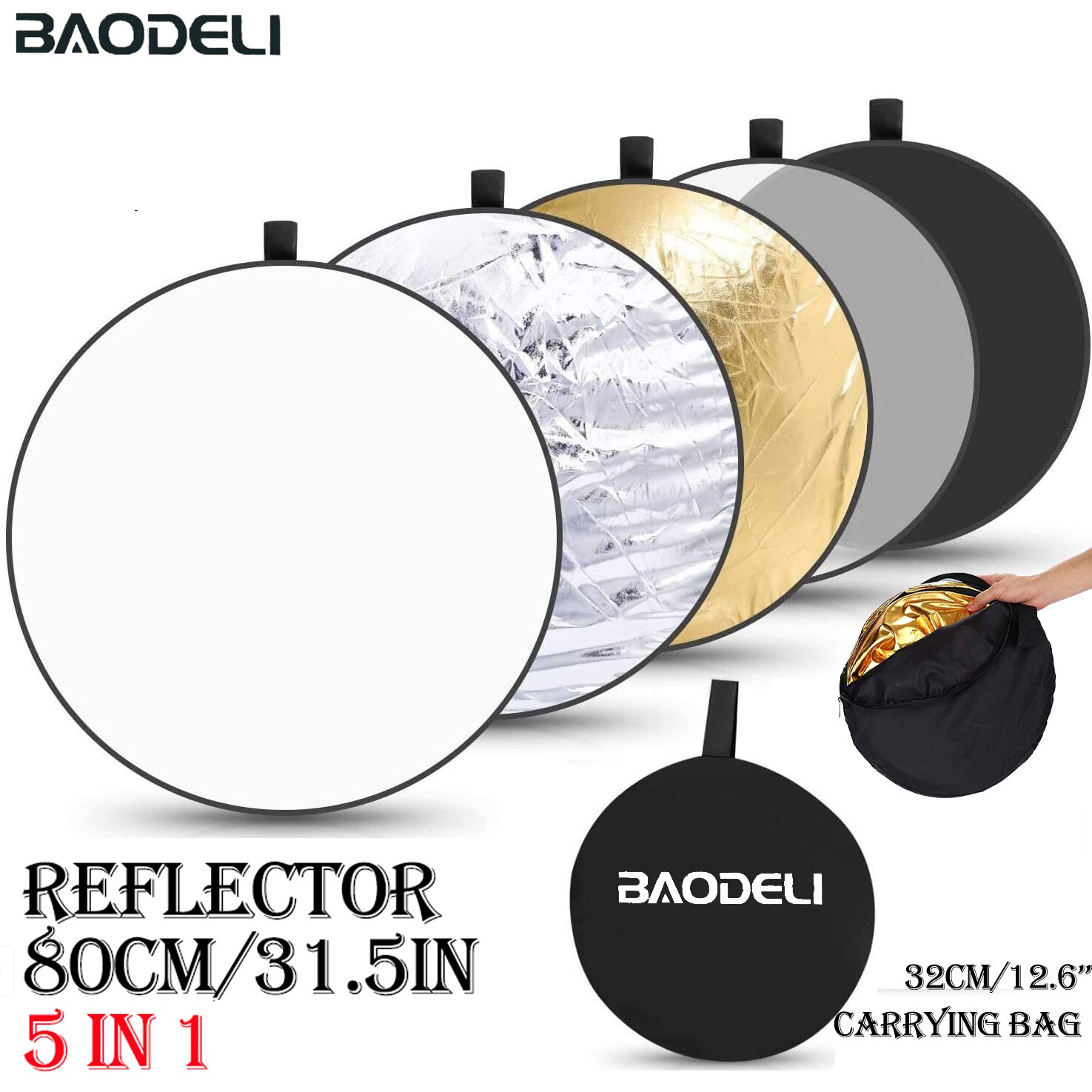 32" 80cm 5 In 1 Portable Collapsible Light Round Photography Photo Reflector For Studio Multi Photo Outdoor Studio Transluc