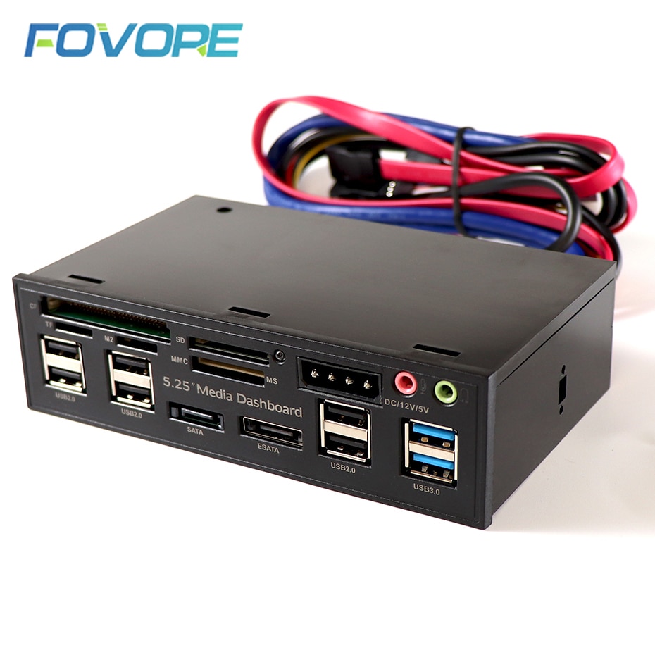 Multifuntion 5.25" Media Dashboard Card Reader USB 2.0 USB 3.0 20 pin e-SATA SATA Front Panel