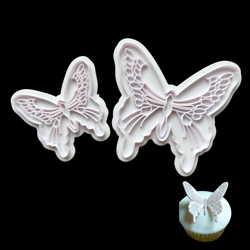 2 stks/set Food-Grade Plastic Vlindervorm Mold Cake Fondant Decorating Cookie Plunger Cutters DIY Bakken Mallen Gebak Gereedschap