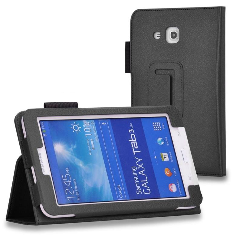 Voor Samsung Galaxy Tab3 Lite 7.0 T110 T111 T113 T116 7 Inch Tablet Pu Leather Folding Folio Case Stand Cover SM-T113NU Gevallen: Black