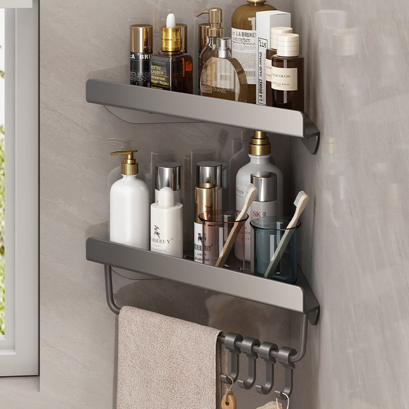 Zwart/Grijs Badkamer Plank Hoek Bad Douche Plank Badkamer Driehoek Mand Douche Opbergrek Wandmontage Plank