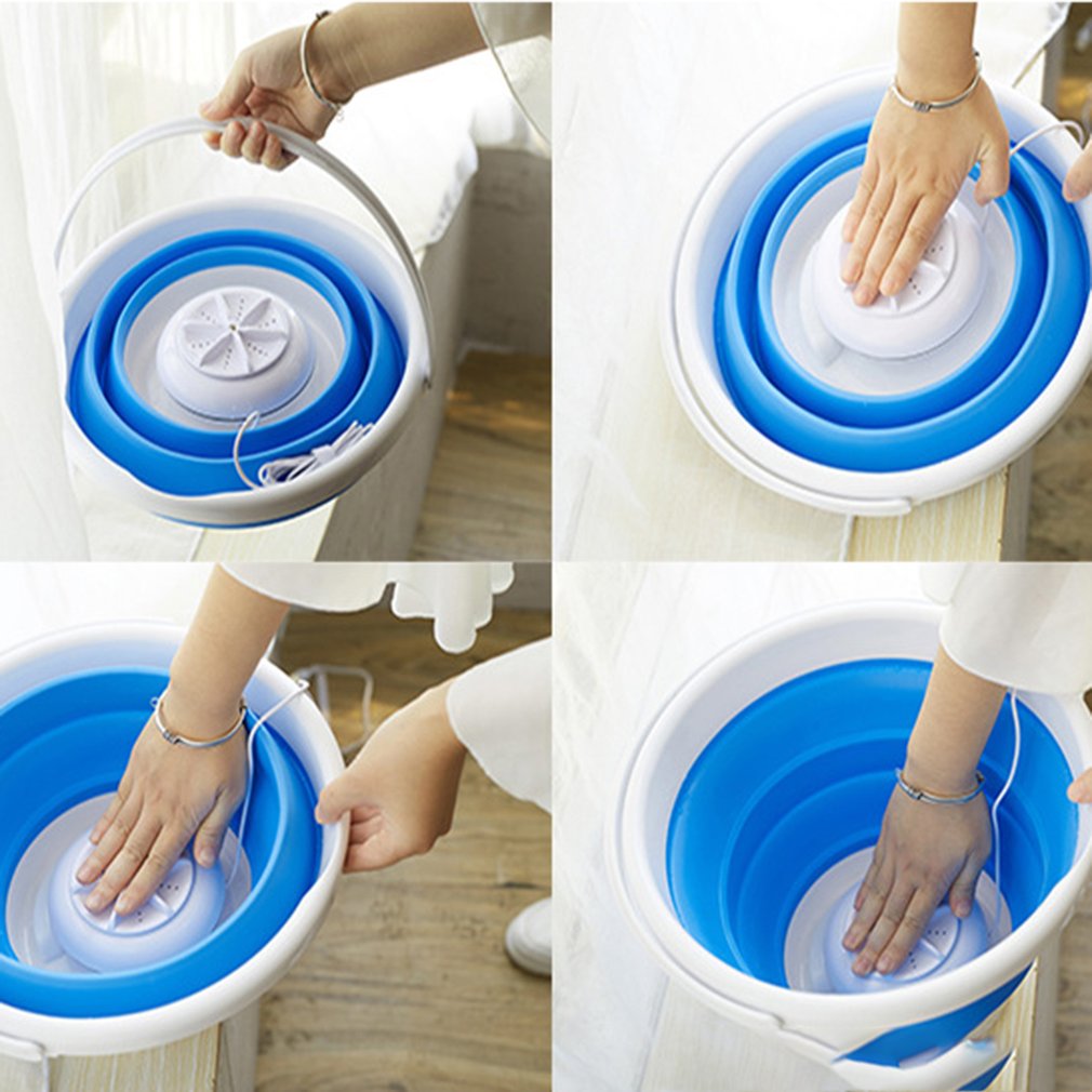 Mini bærbar ultralydsturbine vaskemaskine foldbar spand type usb tøjvask vaskemaskine rengøringsmiddel til hjemmerejse