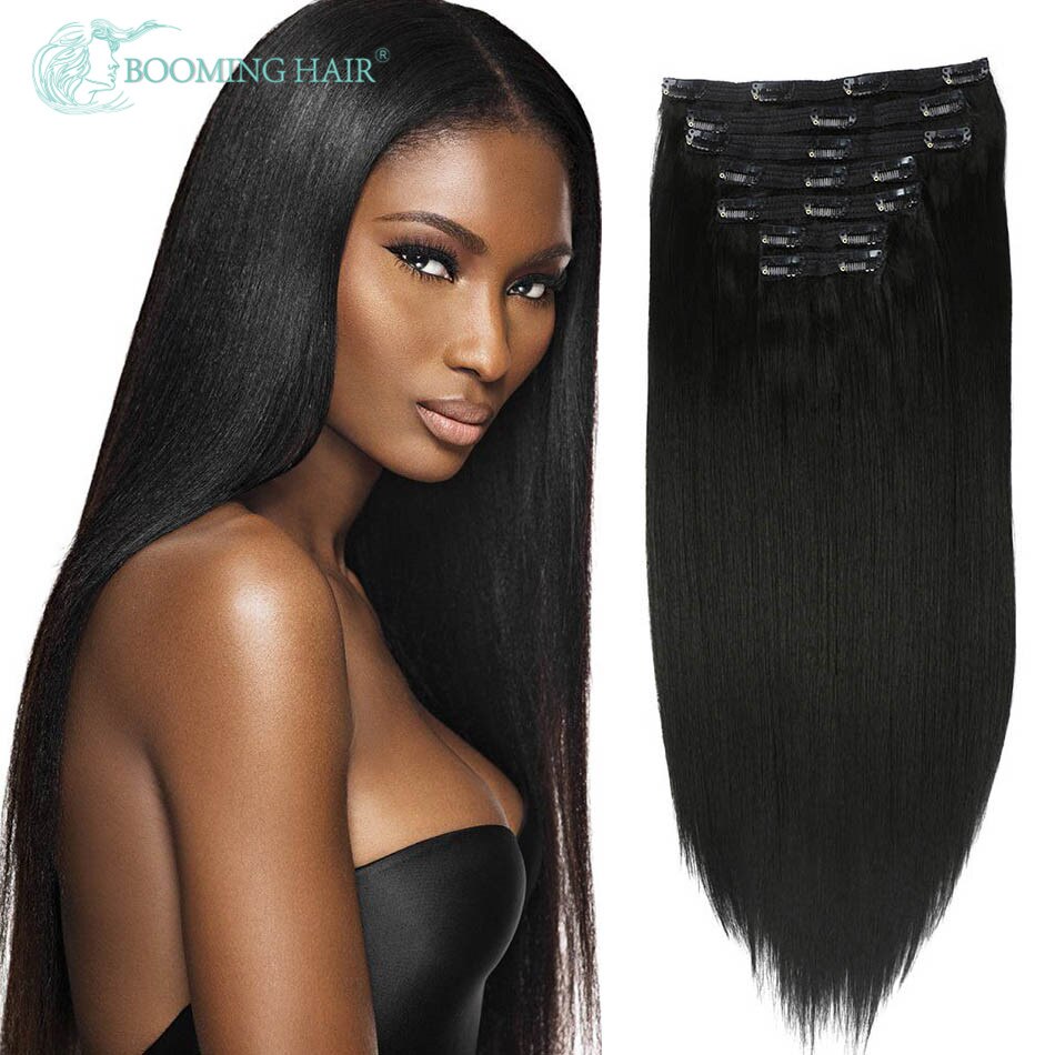 Booming Haar 20 Clips 24 Inches 140G Straight Clip In Hair Extension 7 Stks/set Zwart Bruin 613 # Kleur
