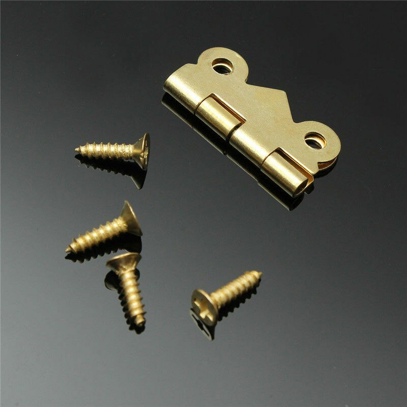 Charnière à plat dorée 17x20mm, 20 pièces/paquet (avec 40 vis), convient pour armoire, tiroir, boîte à bijoux, matériel de meubles