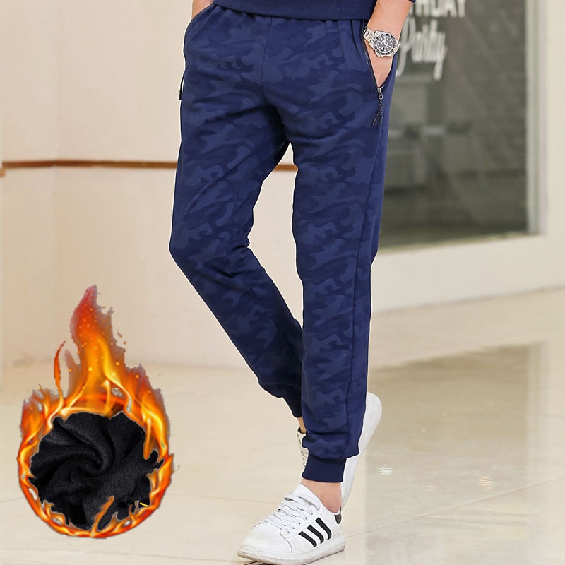 Camouflage Casual Plus Size 8XL 9XL Trousers Mens Winter Warm Drawstring Harem Pants Camo Jogger Pants Fleece Sweatpants