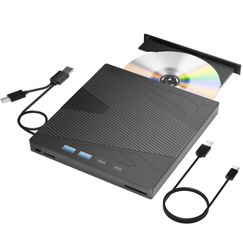 Externes USB3.0- und Typ-C-CD-DVD-Laufwerk mit 4 USB-Anschlüssen und TF/SD-Kartensteckplatz, CD/DVD-Brenner, Schreiber, Lesegerät, Player für Laptop, MacBook: Default Title