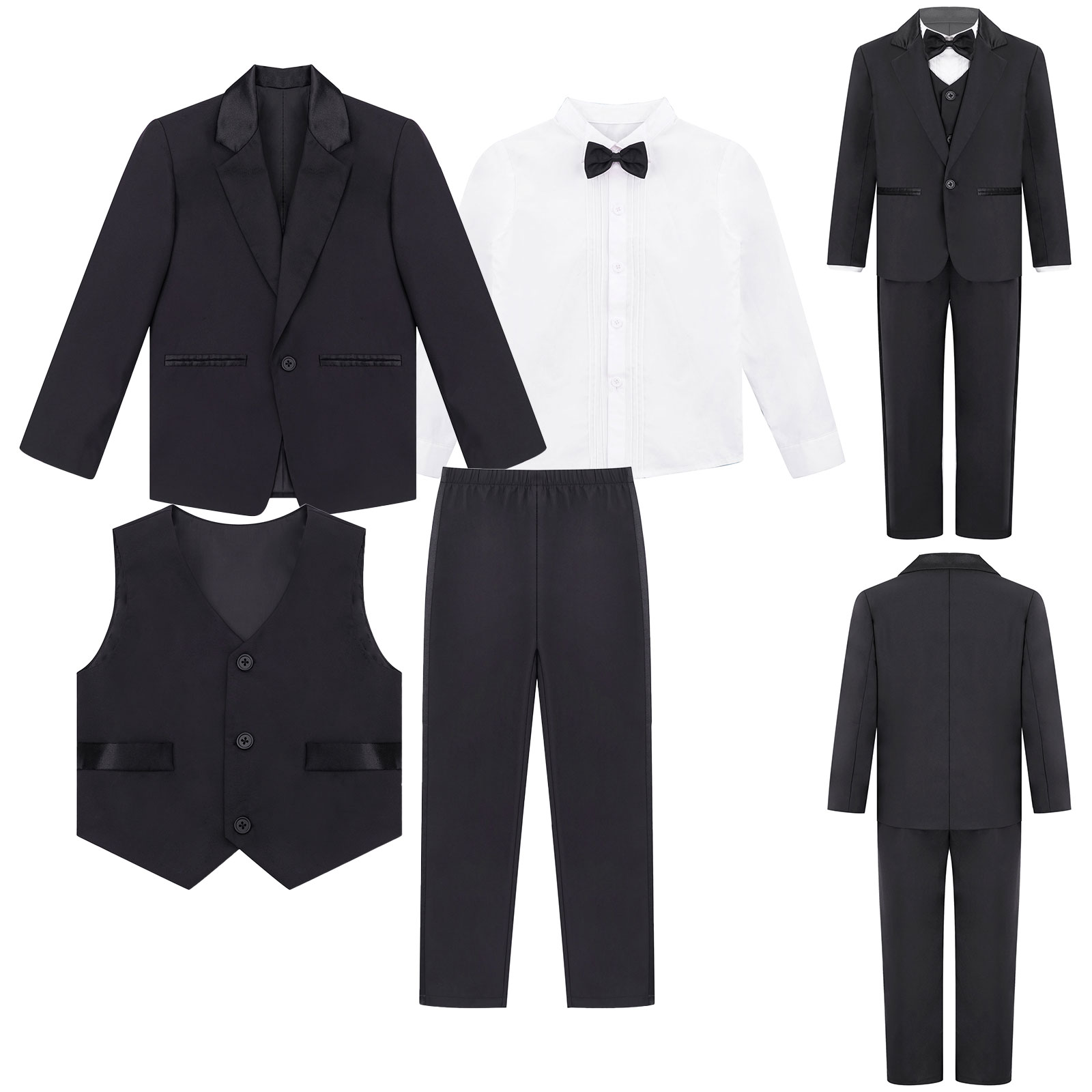 Kids Jongens Bruiloft Pak Tiener Formele Blazer Kleding Set Gentleman Kinderen Dag Afstuderen Refrein Prestaties Jurk Kostuum 4-14Y: Black / 14