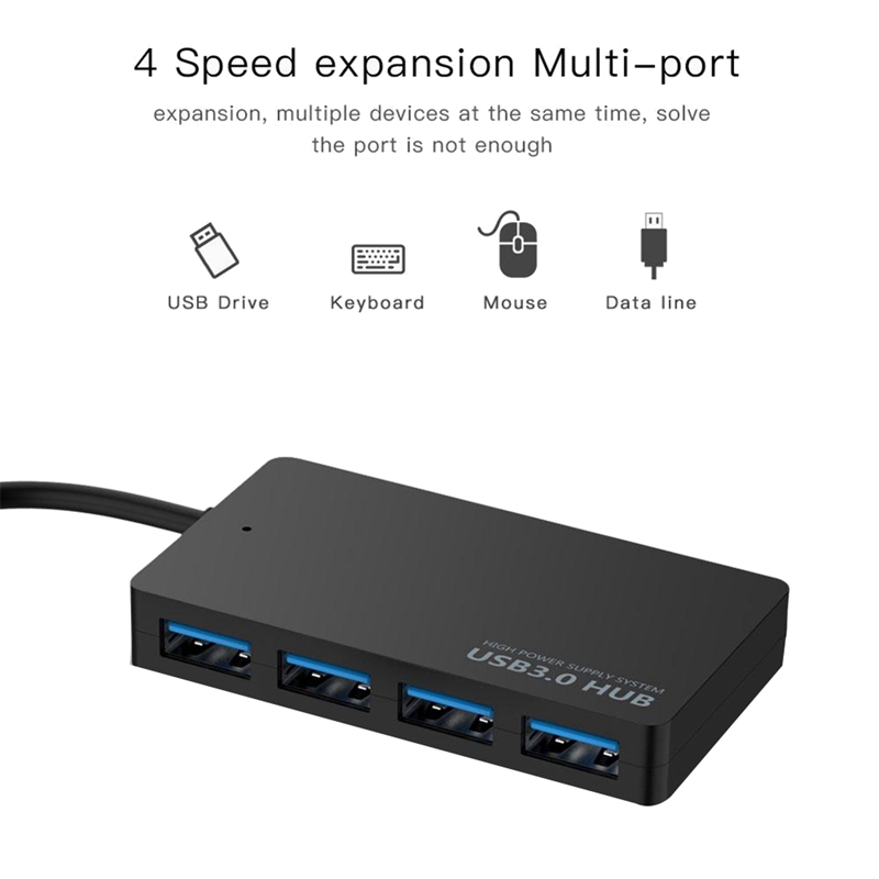 5Gbps High-Speed USB 3.0 Hub 4 Ports USB Splitter Adapter For PC Laptop Power Supply