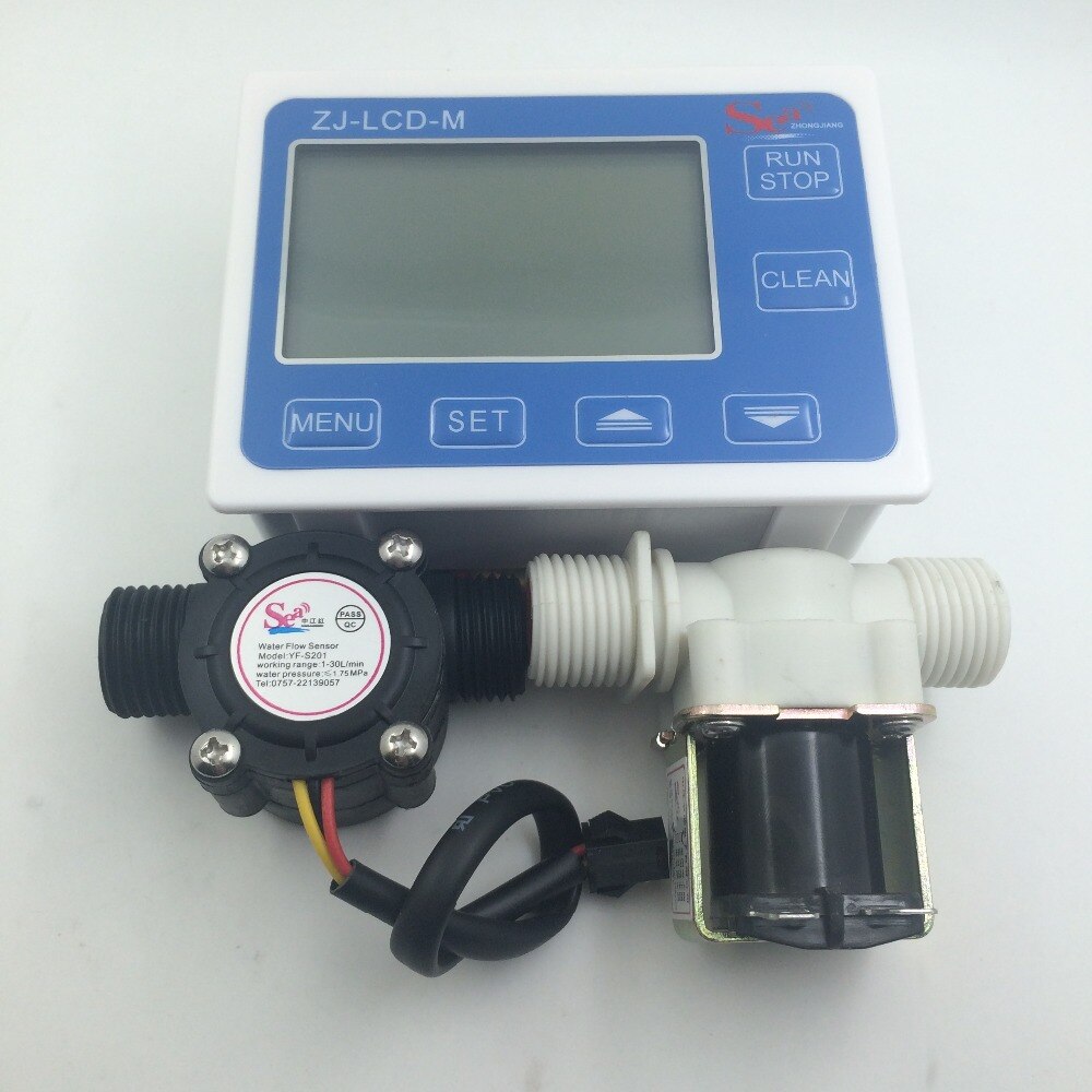 G1/2" Water Flow Controller LCD Display + Solenoid Valve Gauge + Flow Sensor Meter Counter Indicator
