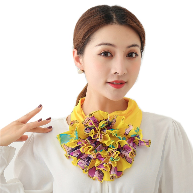 women Floral Neck Ring Scarf Chiffon Collar Tie Muslim Hijab Hat Indian Turban Lady Office Neckerchief Skinny Hair Scarves soild