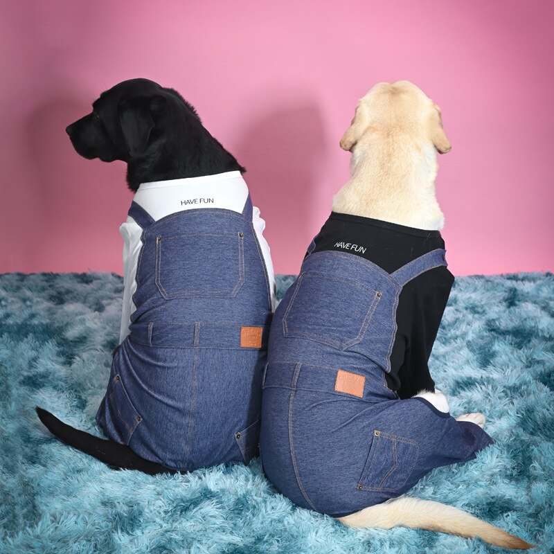 Pyjama en denim pour grand chien, vêtement en denim, une pièce, belle et cool, manteau à quatre pattes, pour jouer, automne/hiver