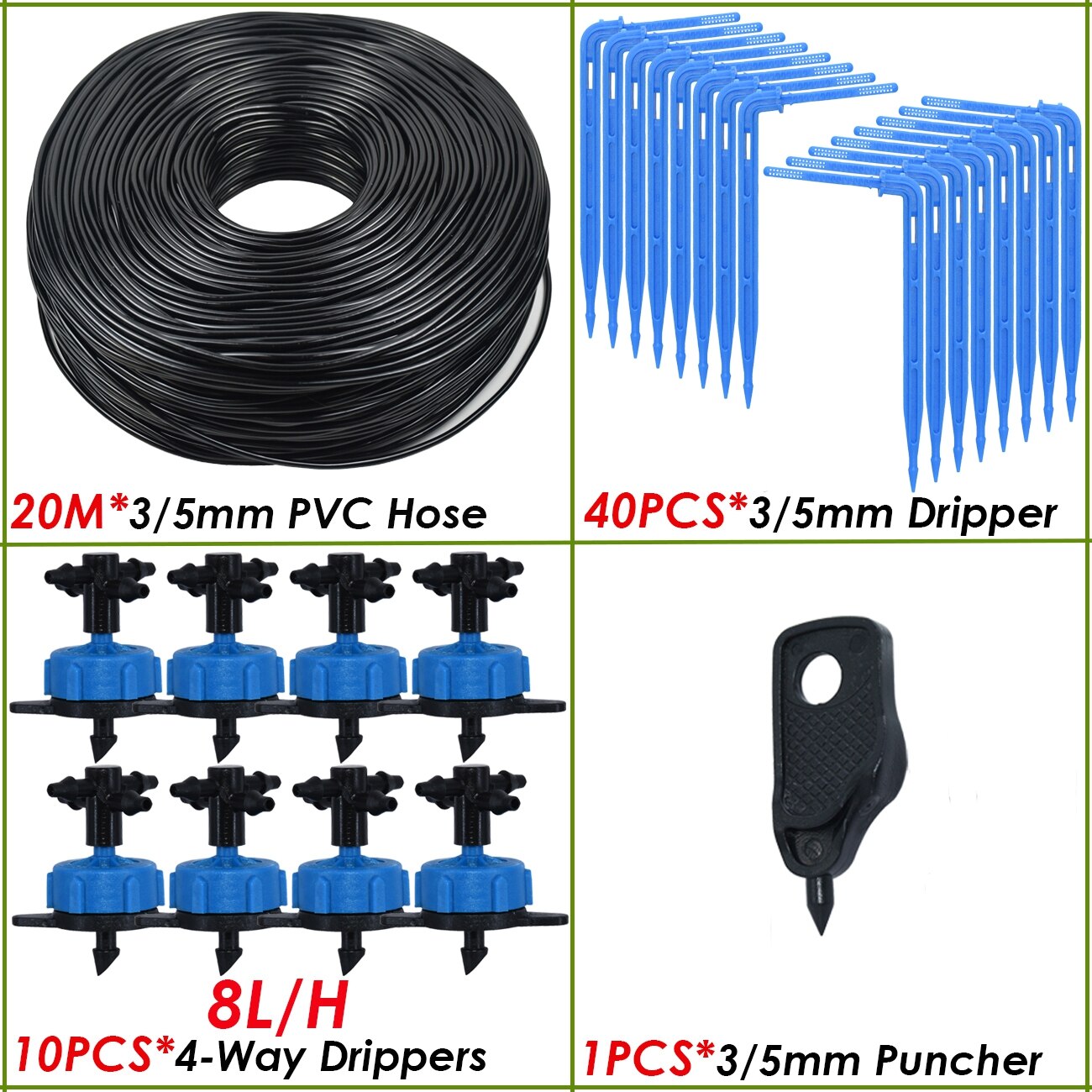 Kesla dryppvanning 4- -veis 3/5mm drypppil 2-- veis sender vanningssystem blomsterhage plen drivhus 10/20 sett: Marineblå