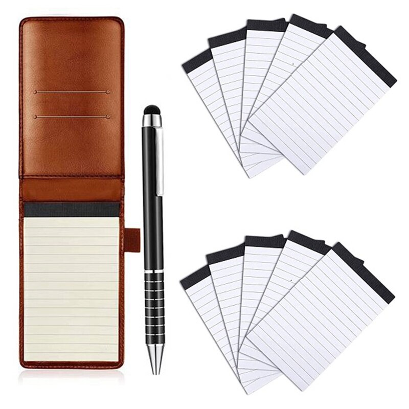 Notepad Set 3.5X5.5in Small Memo Book 3 Mini Pocket Notepads with Pens and 10 Refills for and Students: brown   white