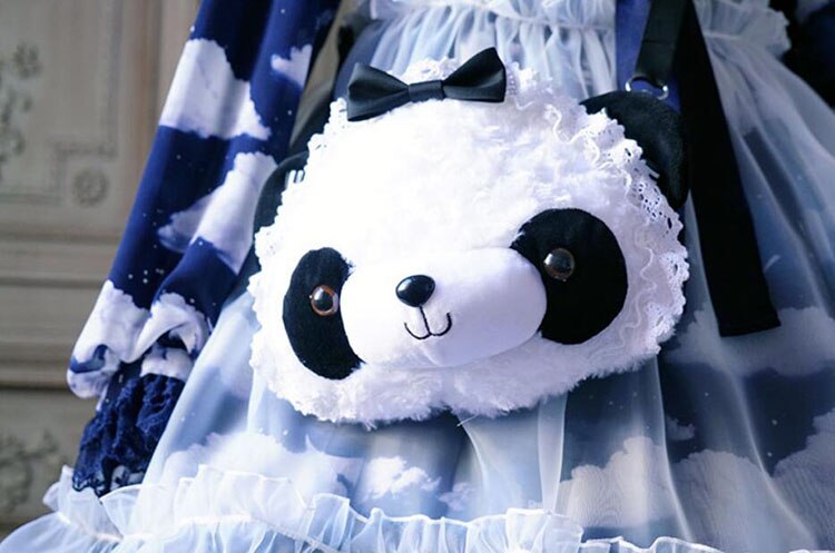 Flicka prinsessa lolita väska födelsedagsfest panda väska handgjord lolita rosa jk axelväska messenger vit och svart väska  md14