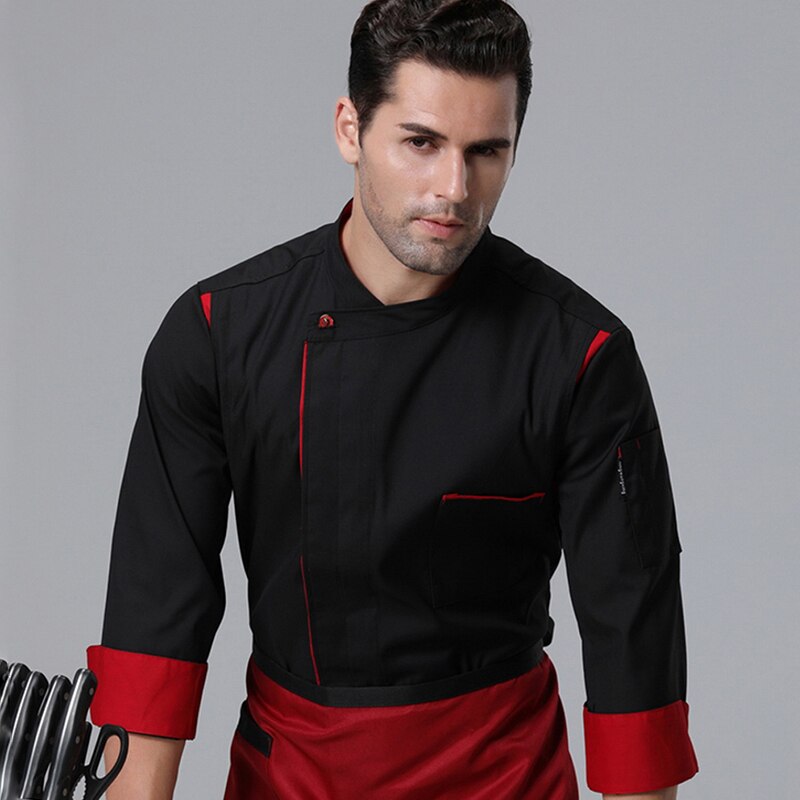 Long Sleeve Chef Clothes Uniform Restaurant Kitchen Cooking Chef Coat Waiter Work Jackets Professid Dress Chef Jacket chef works: Red / XXL