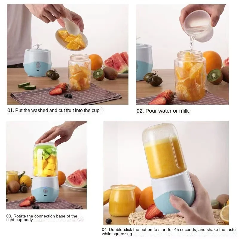 Draagbare blender USB oplaadbare mini-sapcentrifuge Blender Huishoudelijke mixermachine voor sappen Shakes en smoothies Sapcentrifuge