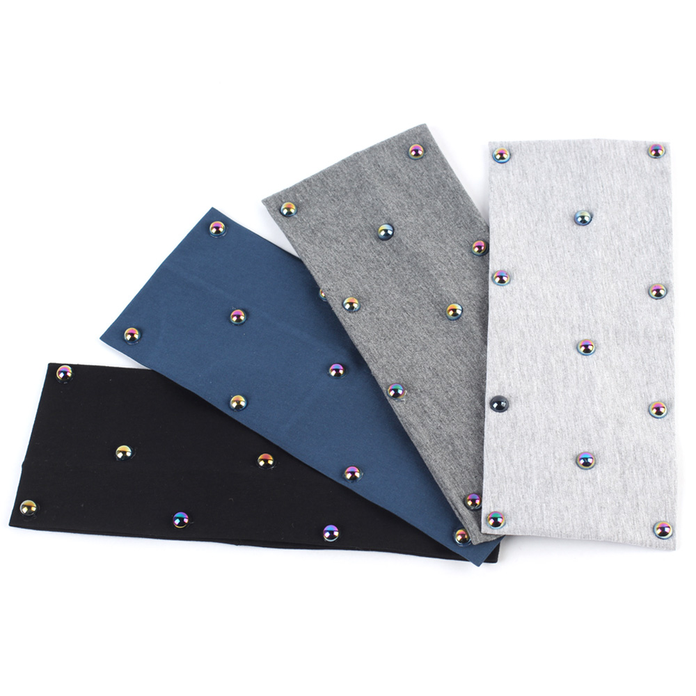 Geebro Frühling frauen Flache Baumwolle Stirnband Regenbogen Farbe Perlen Stirnbänder für Mädchen dehnbar Haarband Turban wickeln