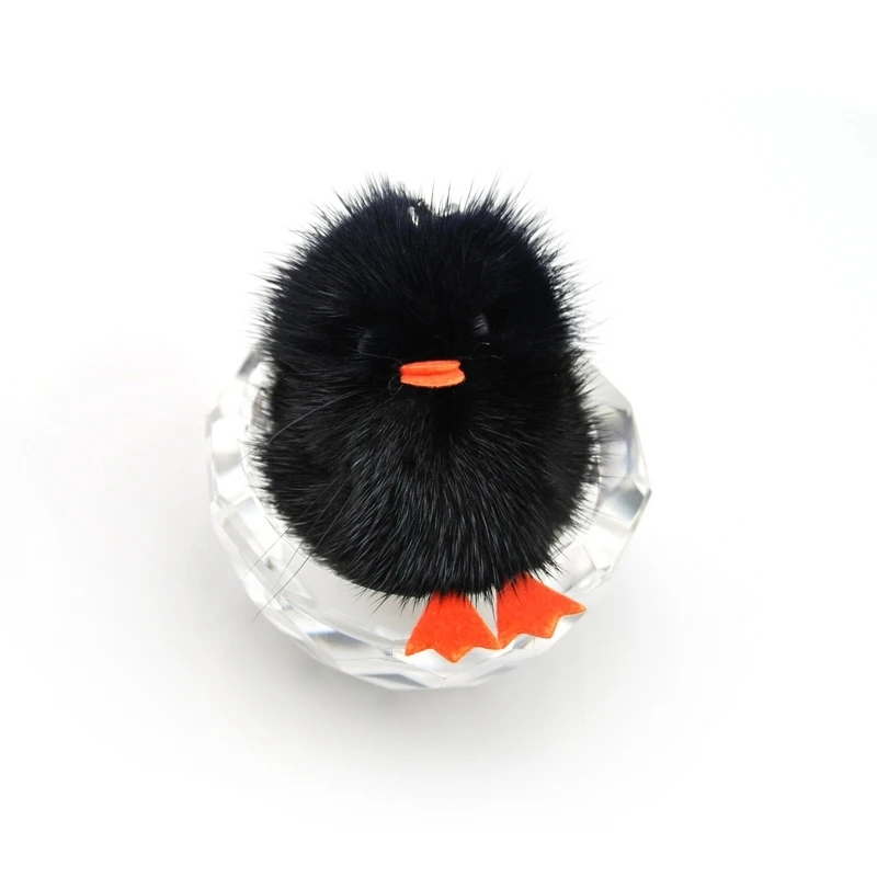 Llavero Original con pompón de pelo de visón para mujer, llavero con pompón de pelo de conejo esponjoso, llavero con pompón de juguete, bolsa con abalorio: Negro