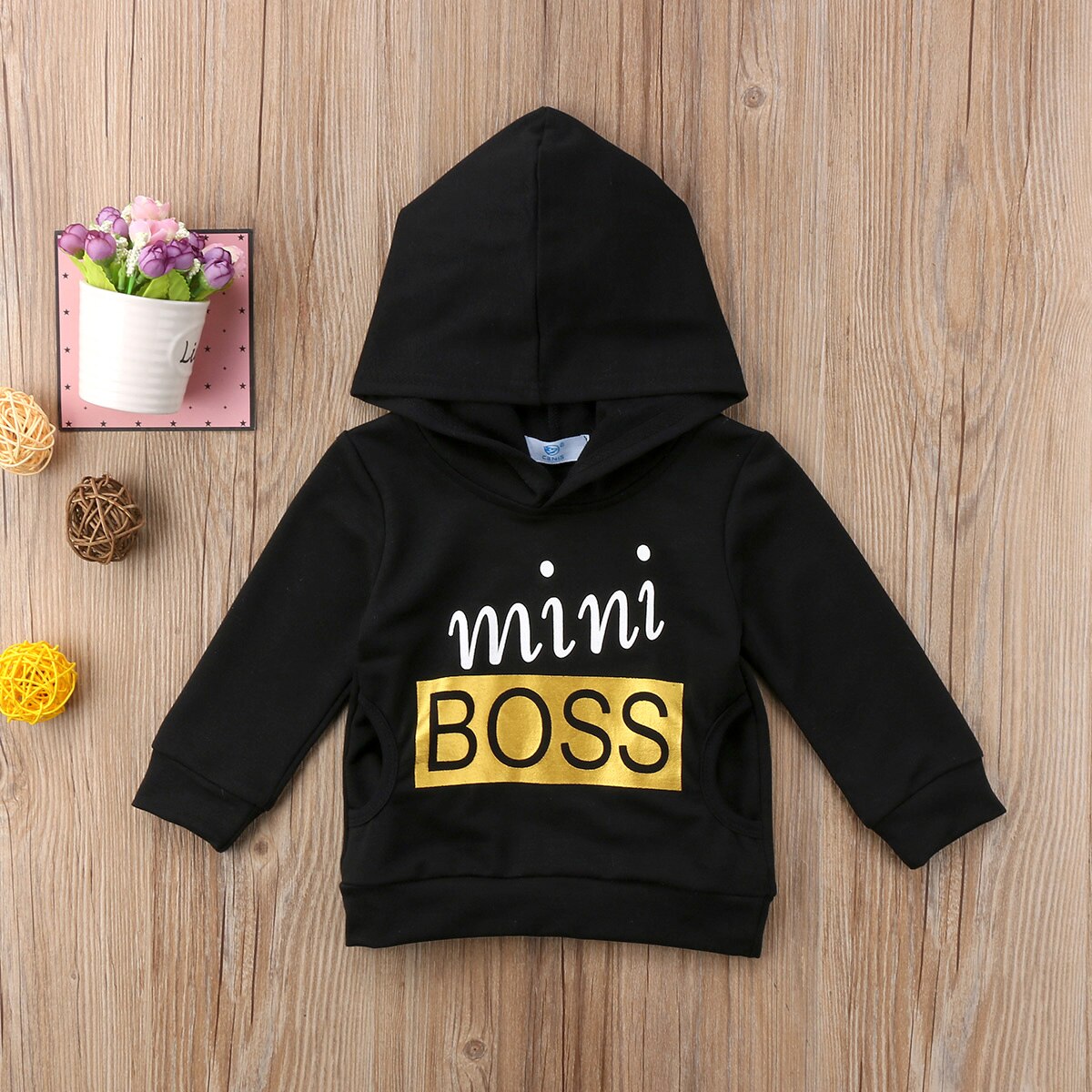 Toddler barn mini boss huvkläder nyfödd pojke flicka tröja hoodie topp kostym outfit 1-6t