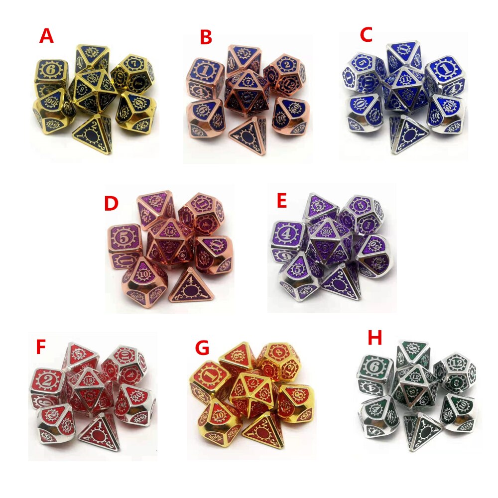 Metal terninger 7 stk / sæt rpg terninger d & d brætspil legetøj  d4 d6 d8 d10 d12 d20 magiske rekvisitter polyhedrale terninger