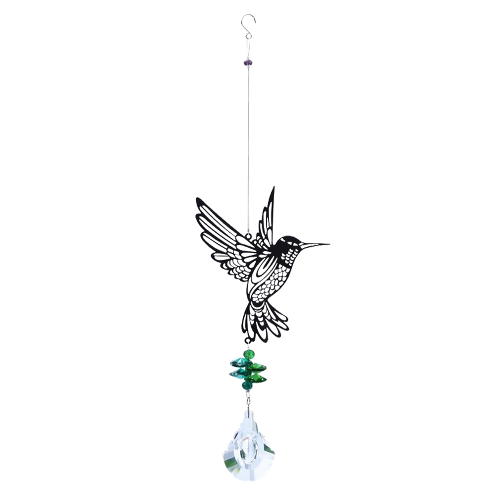 Kristall solfångare prismor glas ljuskrona kolibri vindspel regnbågsjagare gardin hängande hänge hem trädgård inredning: Kolibri