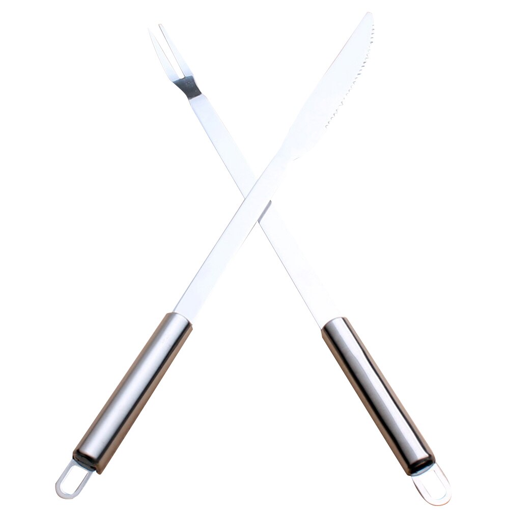 Rosenice 2 stk rustfrit stål grill kniv og gaffel bestik redskaber kød udskærings sæt grill værktøj