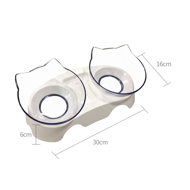 Pet Ciotole del Gatto con il Basamento antiscivolo Doppio Gatto Ciotola di Acqua Cibo Feeder Trasparente Cat Ear Forma Arrotondato per cucciolo di Cane Accessori