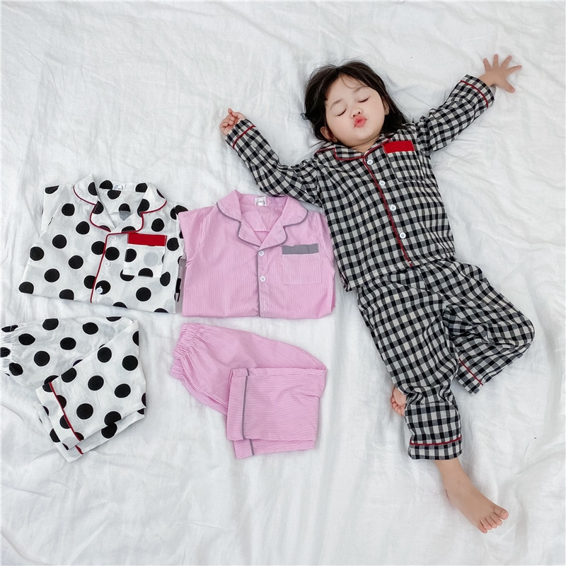 Lente/Herfst Kinderen Pyjama Set Dot Gedrukt Met Lange Mouwen Tops + Broek Pak Kinderen Pyjama Soft Katoen Ongedwongen Jongens meisjes Homewear