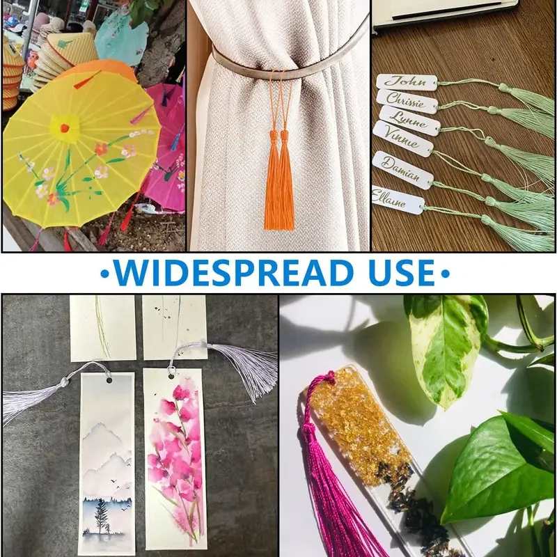 100 Uds. Borlas para marcapáginas, borlas artesanales suaves hechas a mano sedosas con bucles para manualidades DIY, marcapáginas para hacer joyas