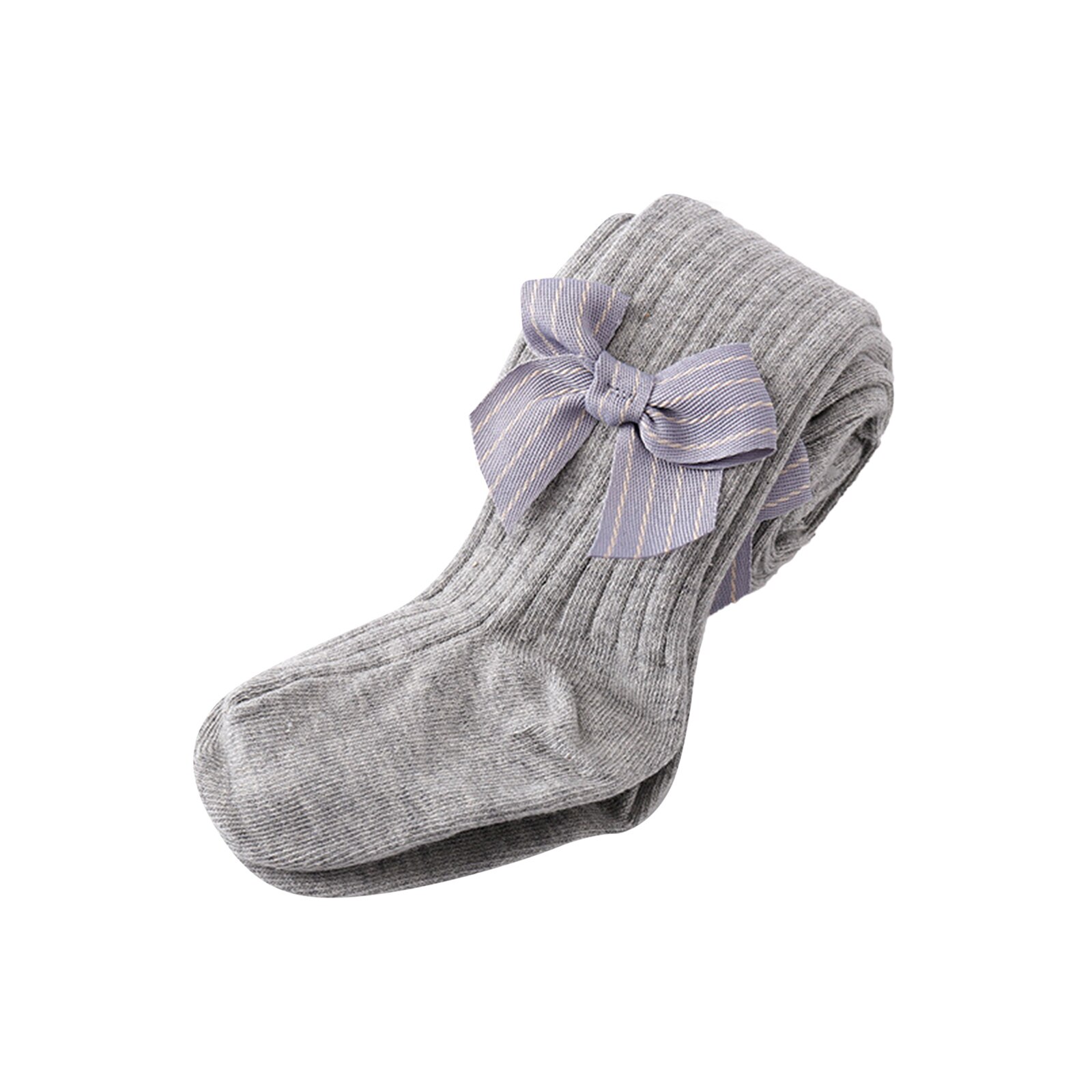 Collants côtelés à nœud papillon pour enfants filles de 0 à 24M, solides et élégants, à la: GRAY / 12-24 Months